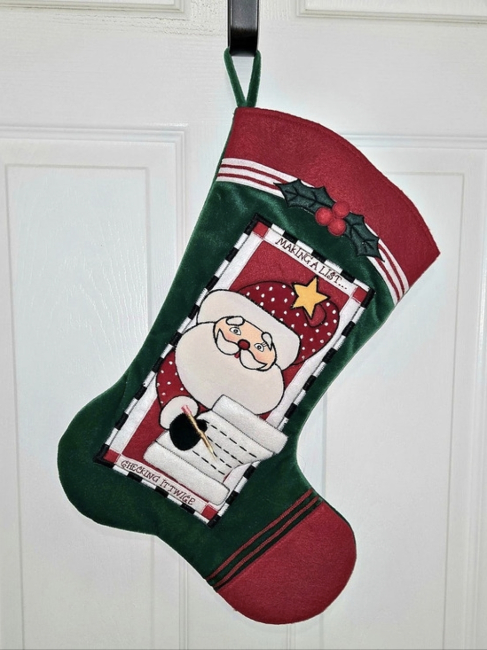 Vintage "He's Making A List" Santa Felt Christmas Stocking From 1985 18"